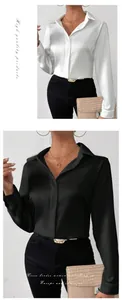 High-quality elegant long-sleeved satin blouses for women, available in white and black