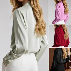 Dames V-hals Strik Lange Mouw Satijnen Overhemd Elegant Polyester Effen Kleur Kantoor Woon-werk Blouse Casual Elegant Top