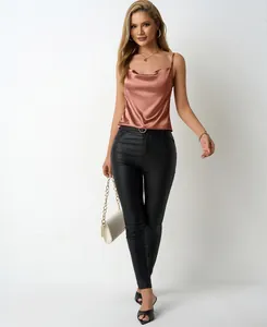 Elegant rose gold satin camisole featuring a cowl neck and sleeveless design for women