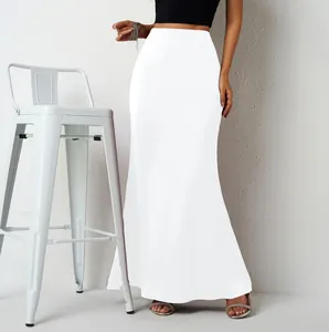 Elegant white satin maxi skirt featuring a high waist and mermaid silhouette for women