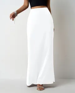 Elegant white satin maxi skirt for women with high waist and smooth silky finish