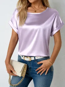 Camicetta da Donna Elegante in Raso a Maniche Corte Girocollo Vestibilità Larga Camicia in Raso Casual Tinta Unita Top Estivo per Ufficio Abbigliamento Donna