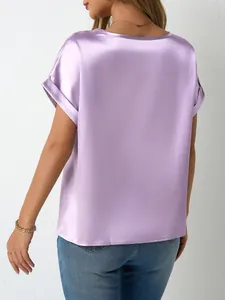 Camicetta in raso lavanda a maniche corte da donna, vestibilità ampia per estate