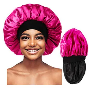 Zweischichtige Schlafmütze aus Satin in Pink und Schwarz mit verstellbarem Band