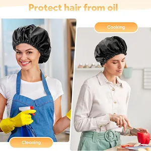 Schwarze Satin-Schlafhauben zum Schutz der Haare beim Kochen und Reinigen