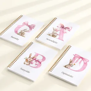 Set of A5 Easter spiral notebooks with cute rabbit and pink alphabet designs