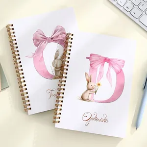 A5 spiral notebook with 80 sheets featuring cute Easter rabbit and pink letter design