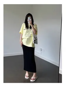 Élégante jupe longue de maternité en tricot noir, coupe droite confortable pour l'automne