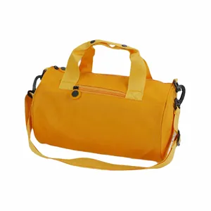Yellow cylindrical sports duffel bag for gym yoga and dance with shoulder strap
