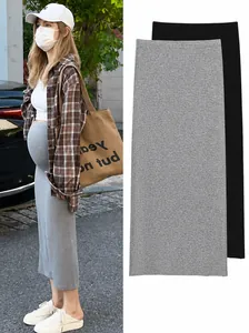 Jupe de Maternité en Tricot pour Femmes Jupe Midi Taille Haute Élastique Jupe Crayon Bodycon pour Femmes Enceintes Automne Hiver