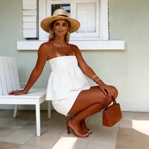 Chic white strapless tube top and mini skirt two piece set in European fashion style