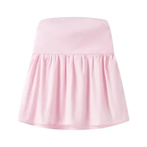 Elegant light pink strapless tube top featuring a stylish gathered hem for women