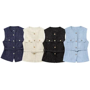 Set aus Pailletten-Tweed-Westen in vier Farben mit passenden Taillengürteln