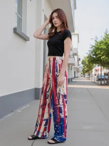 Pantalones anchos informales de estilo urbano con estampado de bandera de EE. UU.