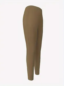 Zijaanzicht van bruine legging met hoge taille, nauwsluitende pasvorm en elastisch ontwerp