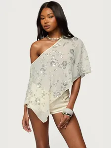 Élégant châle cape à paillettes transparent à une épaule pour la mode estivale de vacances