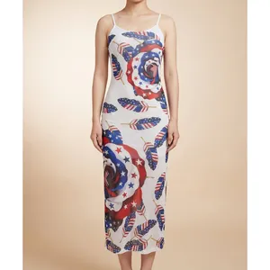 Robe à bretelles fête de l'Indépendance avec imprimé rose drapeau US pour les vacances