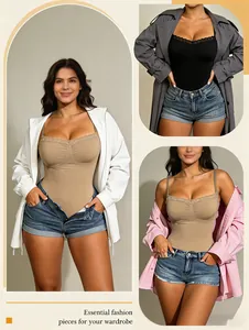 Stylish lace trim bodysuit shapewear for women, perfect for tummy control and layering