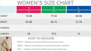 Women's size chart for mesh bodysuit featuring chest waist and length measurements in cm