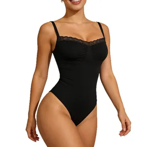 Elegant black lace bodysuit with tummy control and butt lifting feature for women