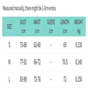 Detailed size chart for women's slim mesh bodysuit showing bust and waist measurements
