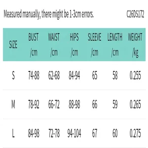 Size chart table for summer solid color mesh mini dress with sleeve measurements