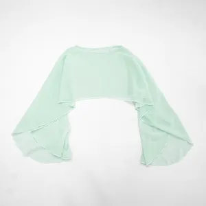 Elegant mint green sheer mesh cropped shrug bolero with long flared sleeves for summer