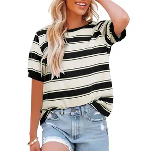 Women's summer striped loose crewneck short-sleeve T-shirt in casual fashion style