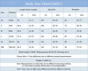 Umfangreiche Größentabelle für Damen-Jeans-Shorts mit Maßen in cm und Zollangaben