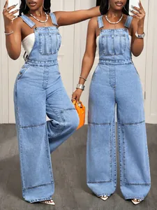 Salopette en Jean Décontractée pour Femmes Style Occidental Bretelles Réglables Poches Jeans Jambe Droite Combinaison Top And Bottom