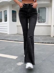 Zwarte flared jeans met hoge taille, rafelrand en slanke pasvorm straatstijl