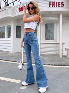 Stijlvolle flare jeans met hoge taille, onafgewerkte zoom en comfortabele stretch denim stof