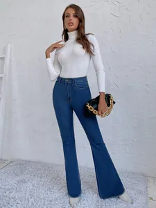 Stijlvolle blauwe flared jeans met hoge taille en stretch voor een slanke pasvorm