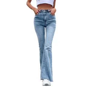 Lichtblauwe flare jeans met hoge taille van stretchdenim voor een slank effect