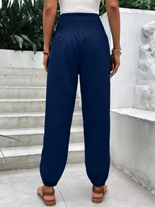Pantalon de jogging bleu marine à taille haute élastiquée et chevilles resserrées