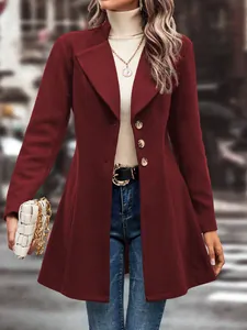 Elegant burgundy lapel woolen coat for women, perfect for stylish autumn street look