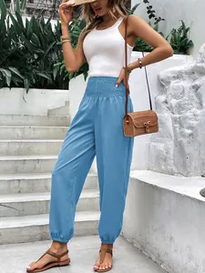 Pantalon de jogging élastique à taille haute bleu clair pour l'été