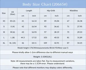 Detailed size chart for women's high waist denim skirt with waist and hip measurements