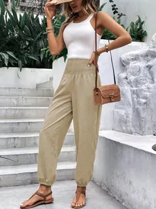 Pantalon de jogging kaki à taille haute pour femme pour une tenue d'été décontractée
