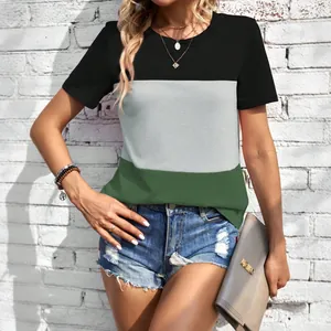 Stijlvol casual T-shirt voor dames met kleurblokken in zwart grijs en groen design