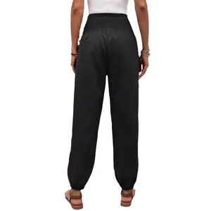 Jogging noir élastique à taille haute vue arrière pour femme pantalon décontracté chic