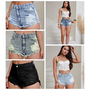 Damen Denim-Shorts Mit Hoher Taille Zerrissene Jeans-Shorts Mit Ausgefranstem Saum Lässige Sommer-Hosen Für Damen Streetwear