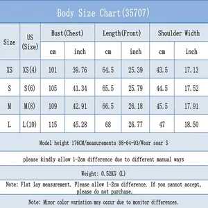 Comprehensive size chart for women's denim vest showing bust, length and shoulder width.