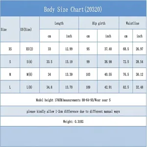 Guide des tailles pour short en jean taille haute effiloché avec mesures en cm et pouces