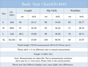 Detailed body size chart for women's PU leather A-line mini skirt in cm and inch units