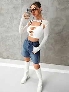 Moderne Damen-Jeans-Shorts mit hoher Taille im angesagten Streetstyle-Look