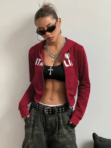 Damen Crop-Hoodie in Rot mit Reißverschluss, Italia-Print und coolem Streetwear-Look