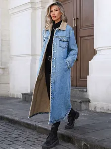 Longue veste en jean décontractée avec doublure en polaire sherpa chaude en extérieur
