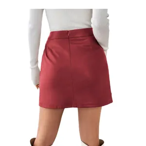 Mini-jupe rouge en similicuir PU ligne A pour l'automne, coupe moulante pour femmes.