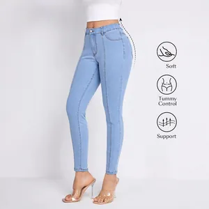 Women High Waisted Skinny Jeans Tummy Control Hip Lifting Slimming Ankle Length Washed Denim Pants Light Blue Jeans For Women